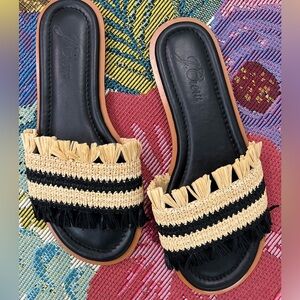 J. Crew Black and Tan Raffia Sandal